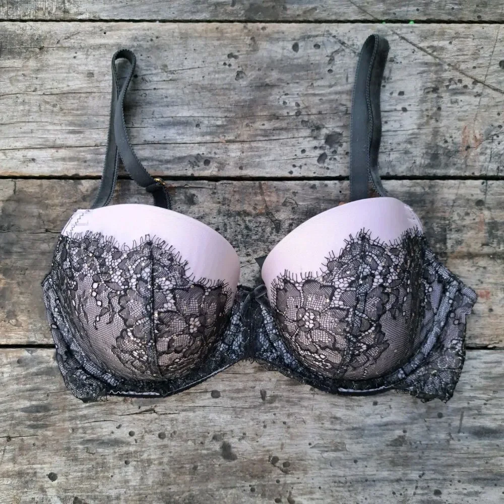 VICTORIA'S SECRET 34D Drean Angels Lined Demi Black Lace Sexy Bra Y2k